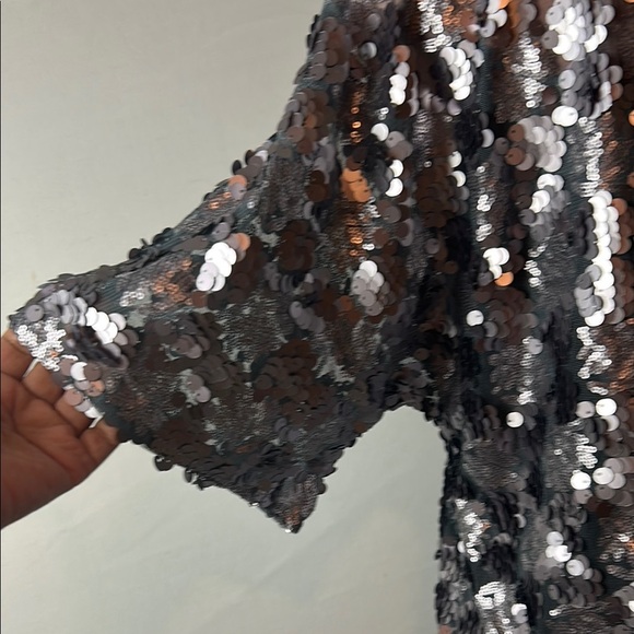 Free People Sequined Silver Metallic Tunic Short Sleeve Scoop Neck Size XS - Picture 10 of 16